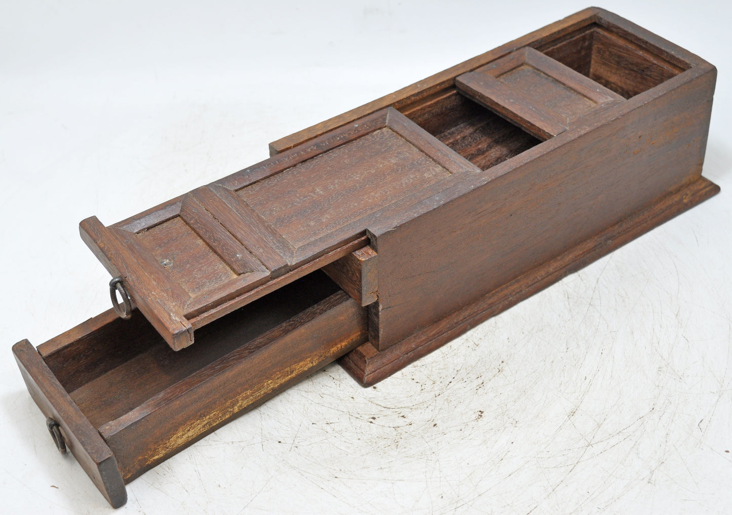 Antique Wooden Long Storage Box Original Old Hand Crafted Sliding Top