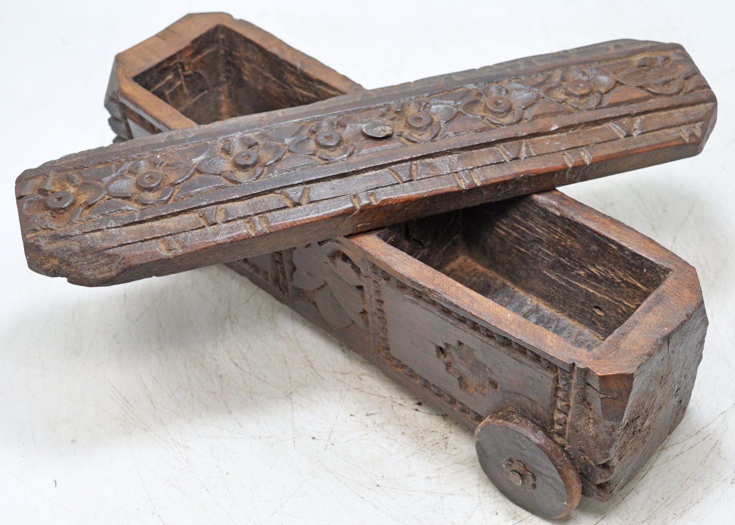 Antique Wooden Kitchenware Spice Box Original Old Fine Hand Carved