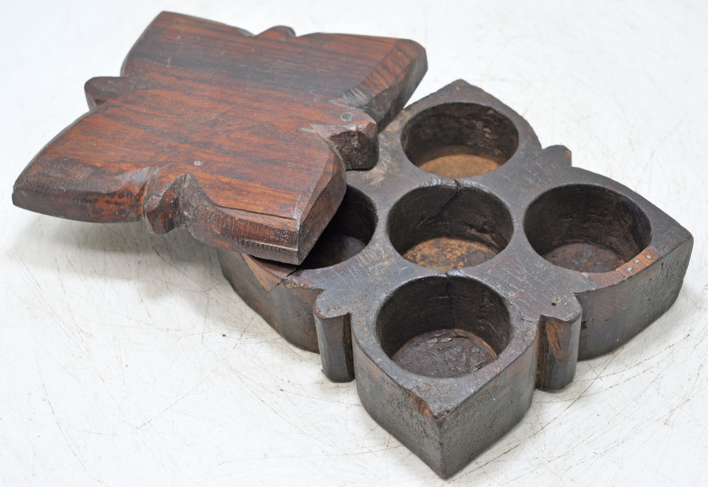 Antique Wooden Kitchenware Spice Box Original Old Hand Carved