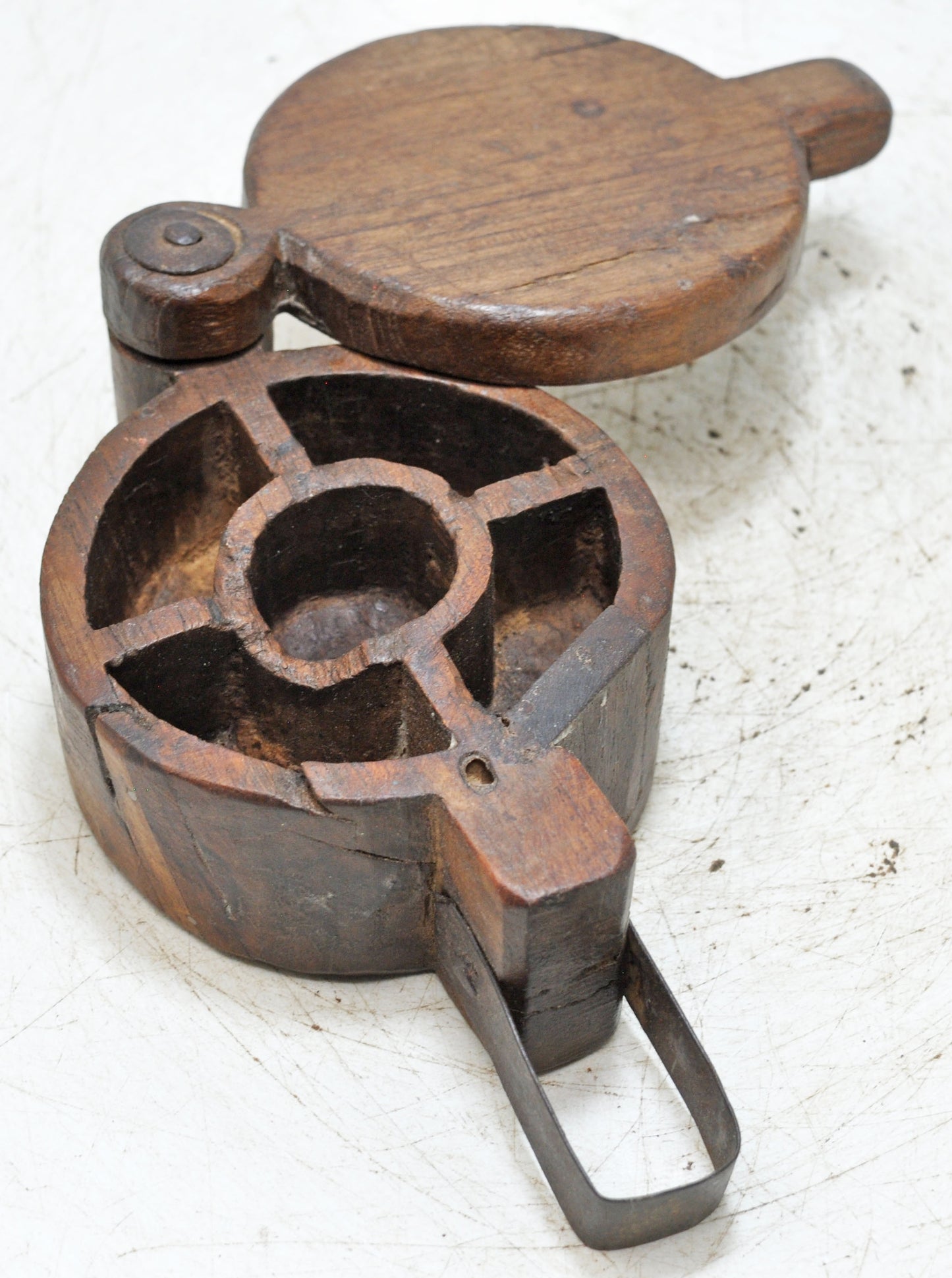 Antique Wooden Kitchenware Spice Box Original Old Hand Carved