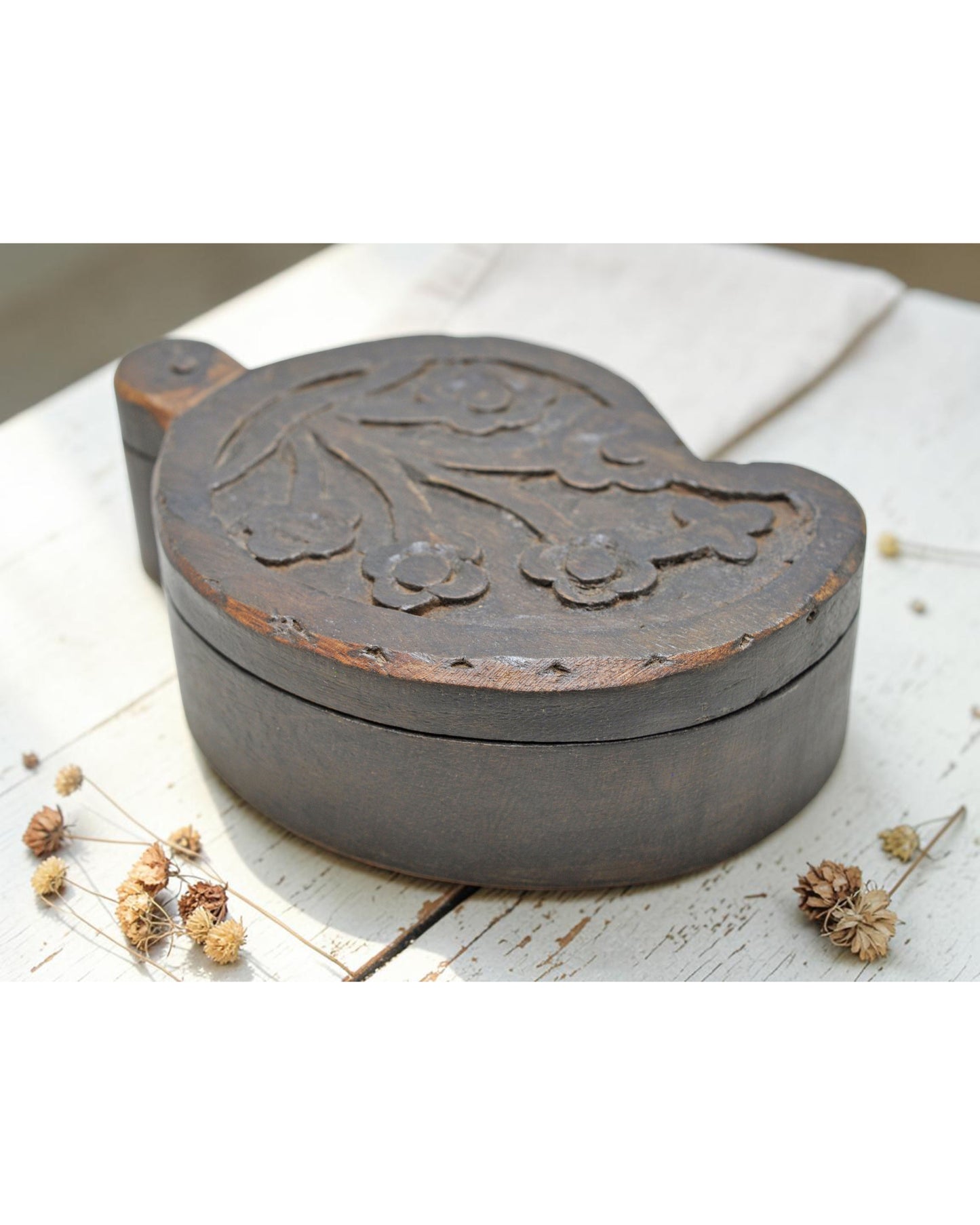 Antique Wooden Kitchenware Spice Box Original Old Hand Carved