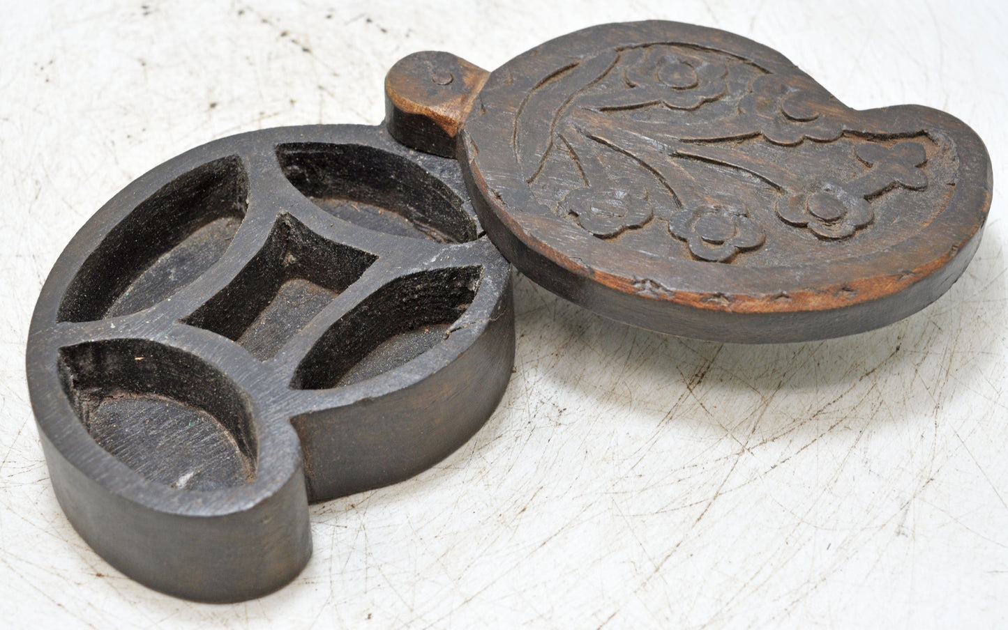 Antique Wooden Kitchenware Spice Box Original Old Hand Carved