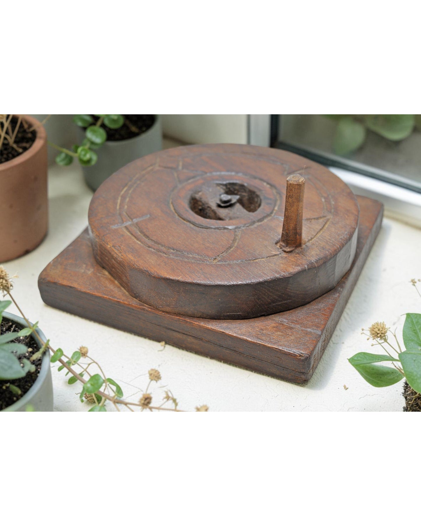 Antique Wooden Grain Grinder Toy Original Old Hand Carved