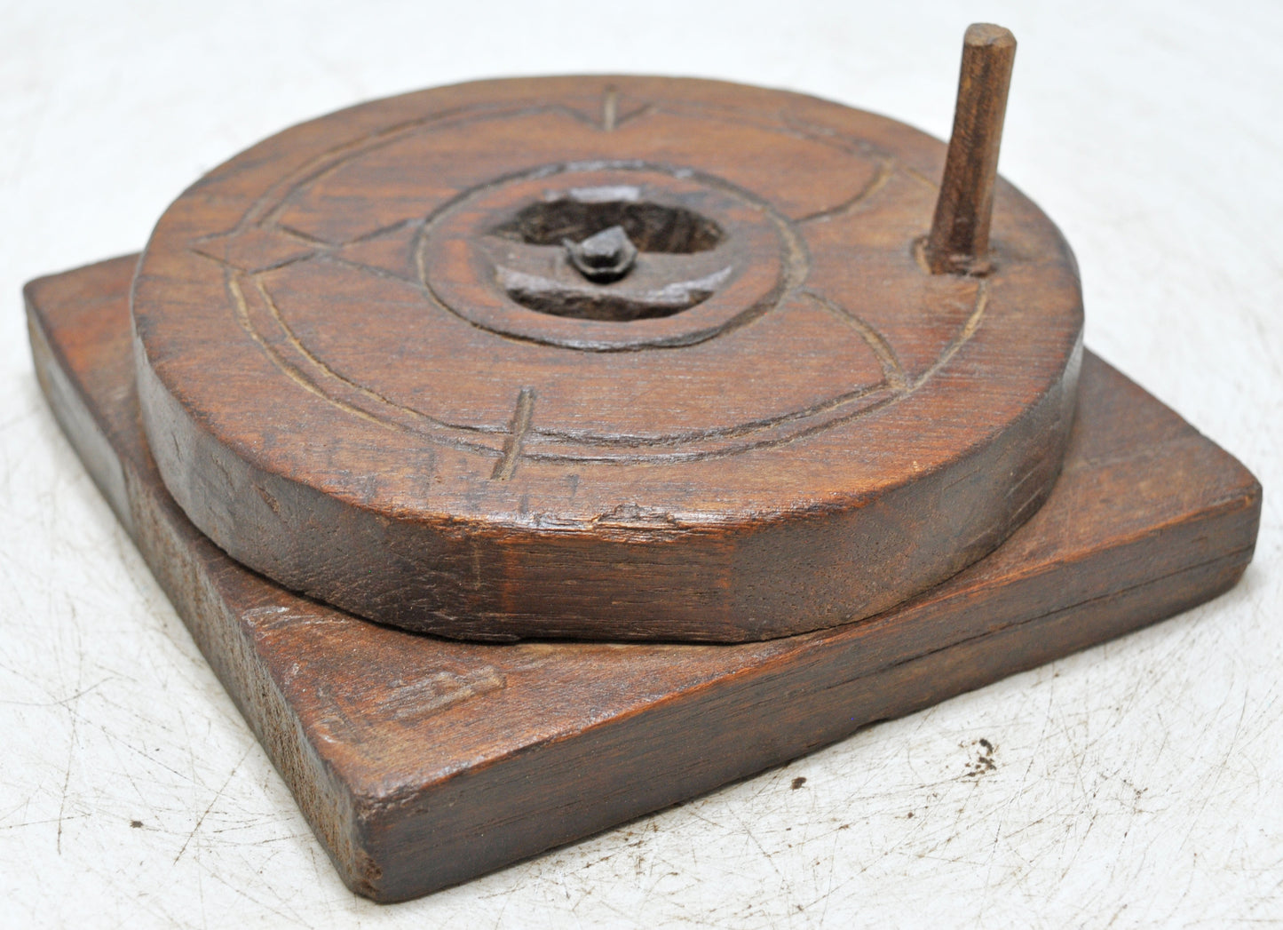 Antique Wooden Grain Grinder Toy Original Old Hand Carved
