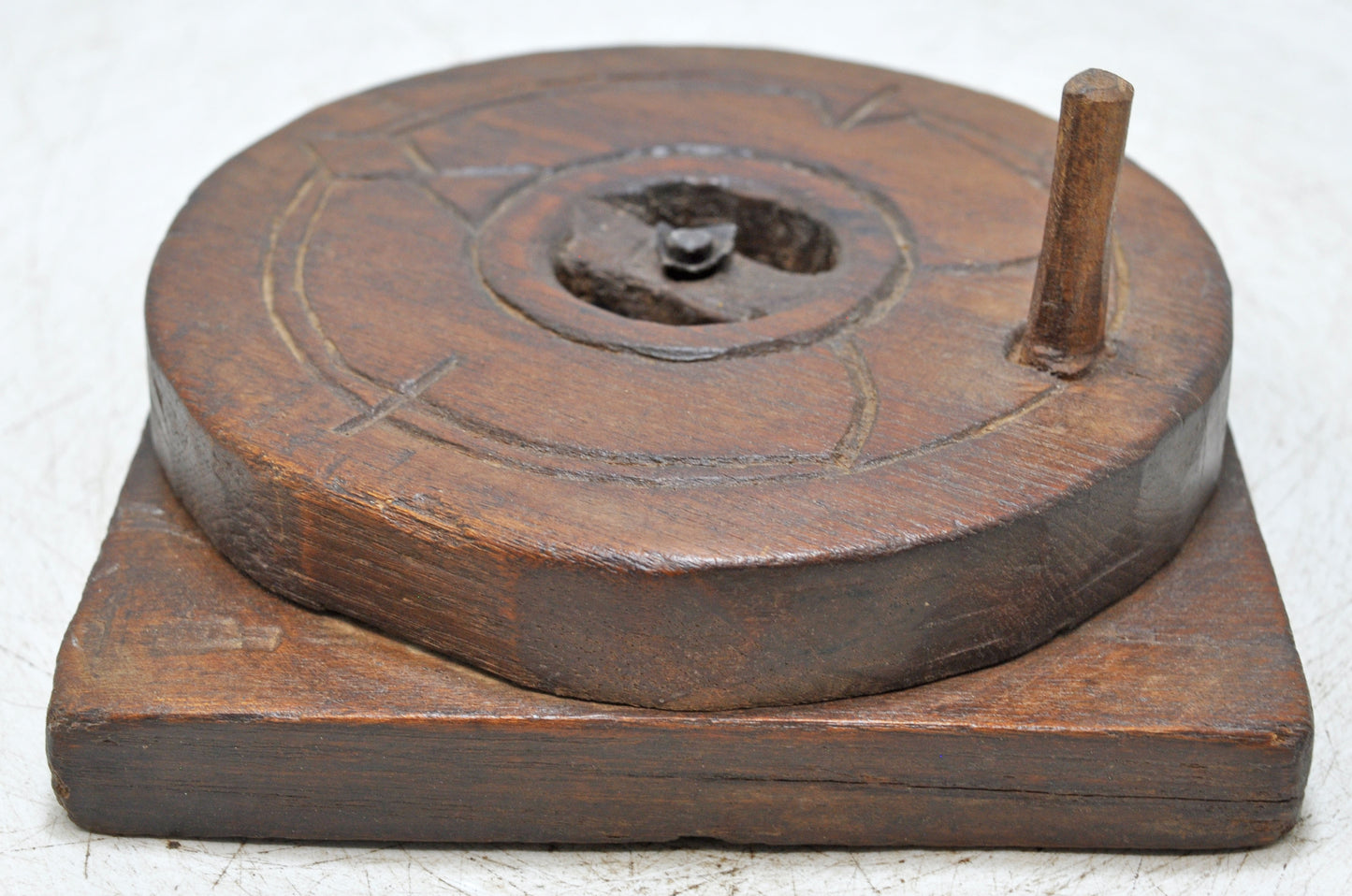Antique Wooden Grain Grinder Toy Original Old Hand Carved