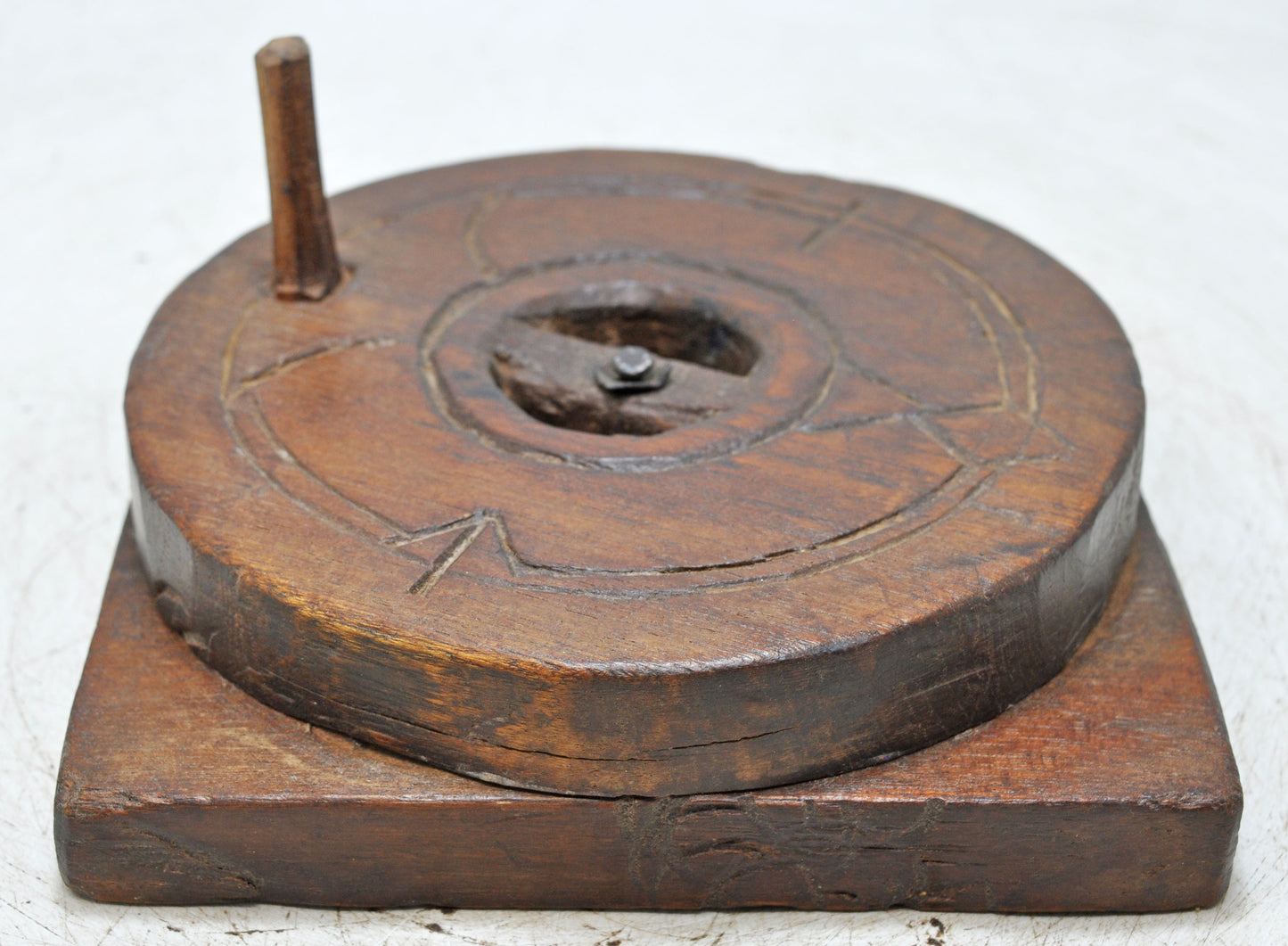 Antique Wooden Grain Grinder Toy Original Old Hand Carved