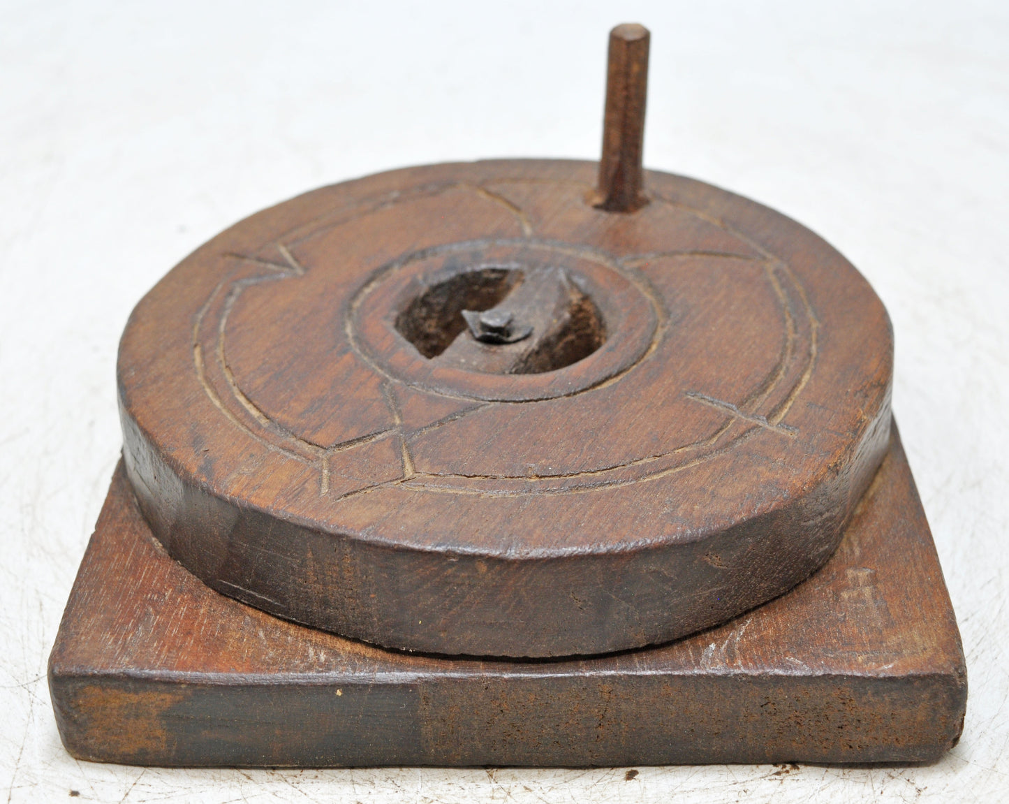 Antique Wooden Grain Grinder Toy Original Old Hand Carved