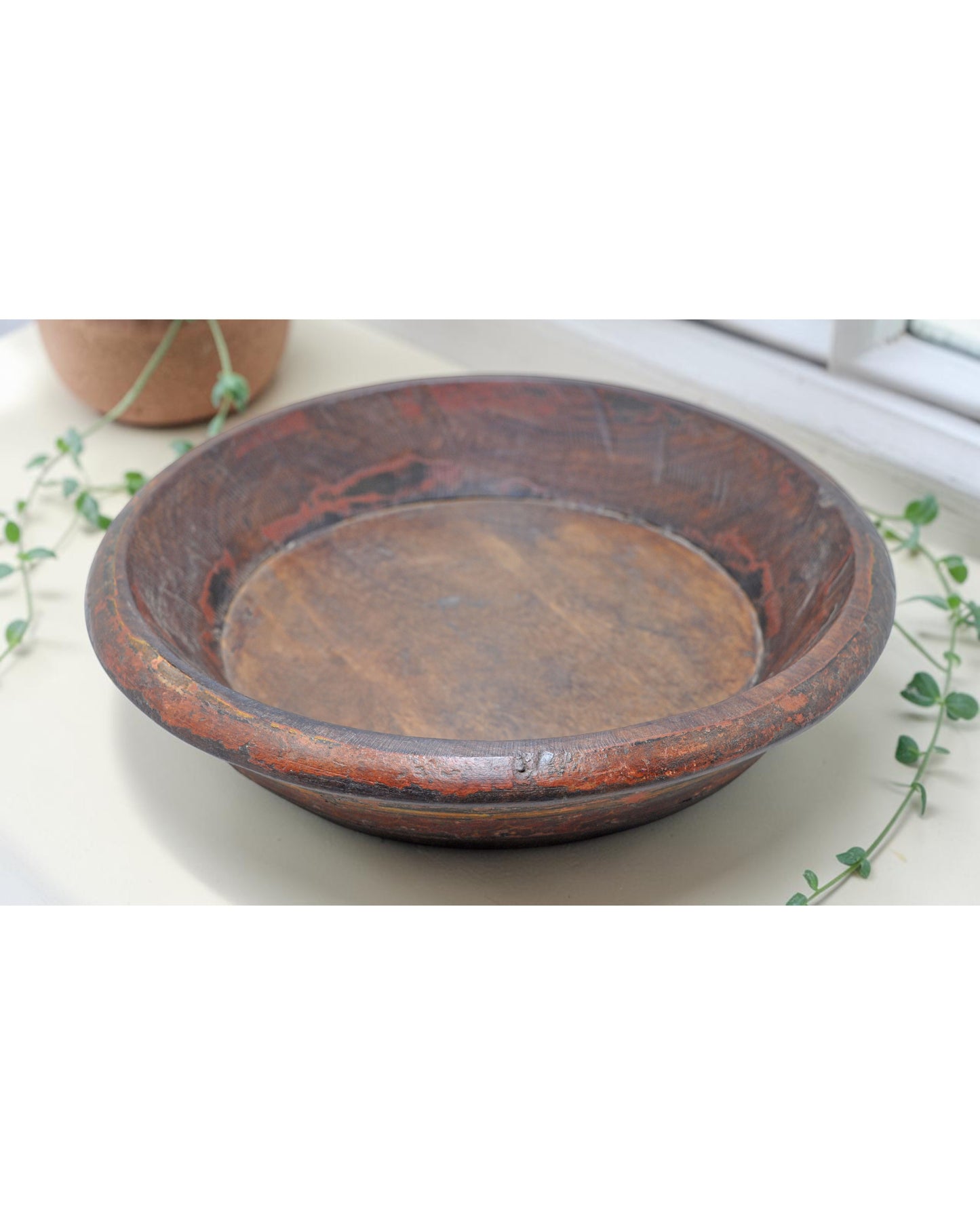 Antique Wooden Round Dough Kneading Parat Bowl Original Old Hand Carved