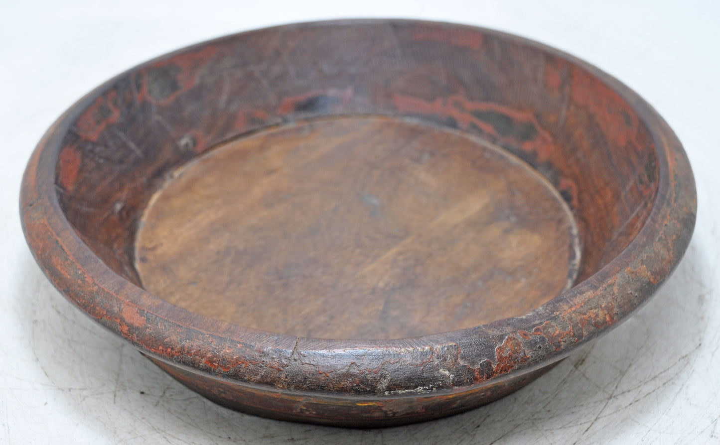 Antique Wooden Round Dough Kneading Parat Bowl Original Old Hand Carved