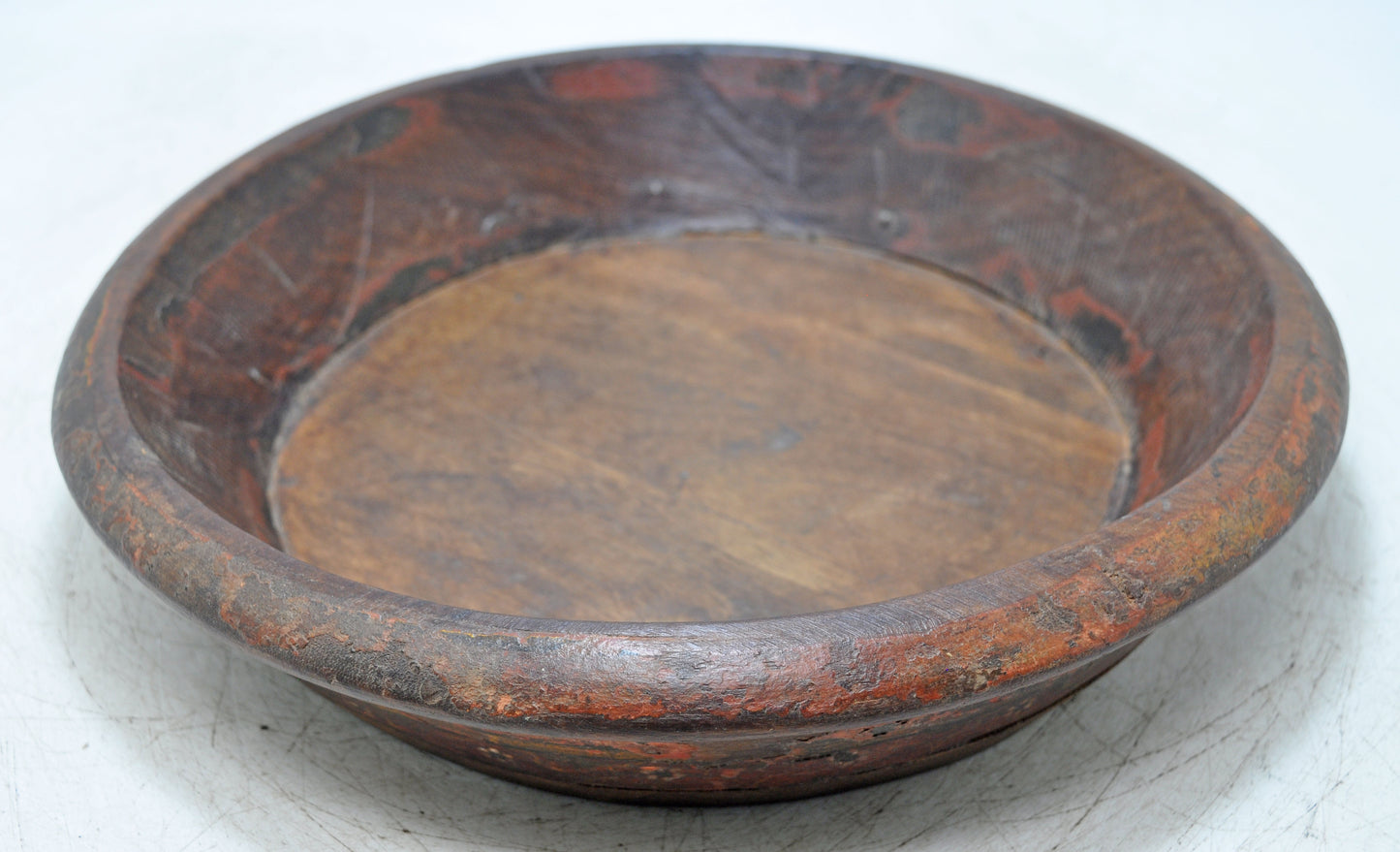 Antique Wooden Round Dough Kneading Parat Bowl Original Old Hand Carved