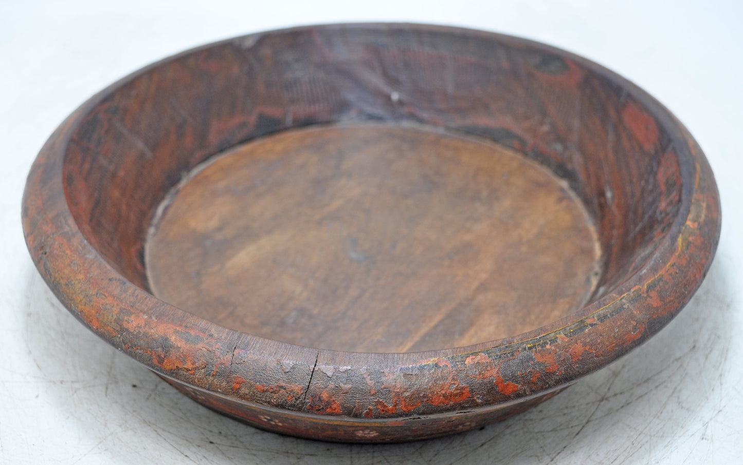 Antique Wooden Round Dough Kneading Parat Bowl Original Old Hand Carved