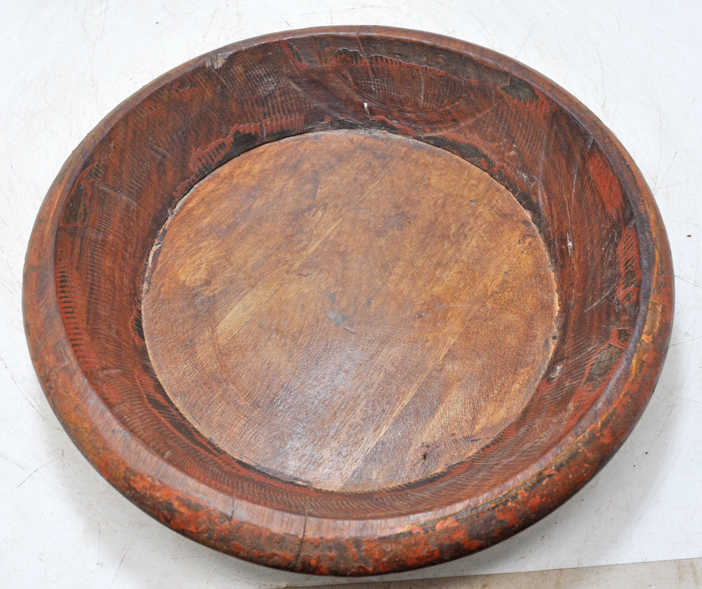 Antique Wooden Round Dough Kneading Parat Bowl Original Old Hand Carved