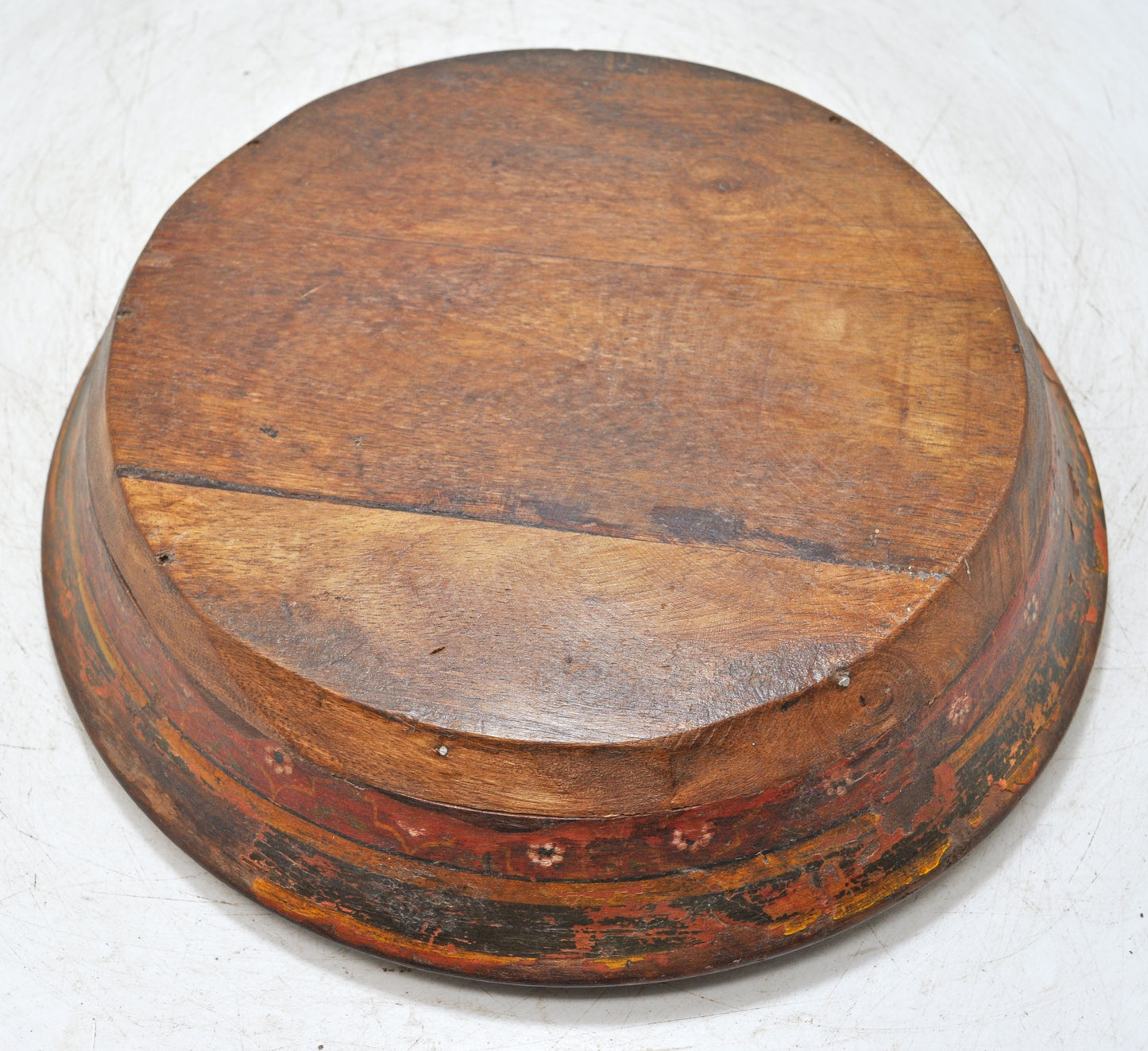 Antique Wooden Round Dough Kneading Parat Bowl Original Old Hand Carved