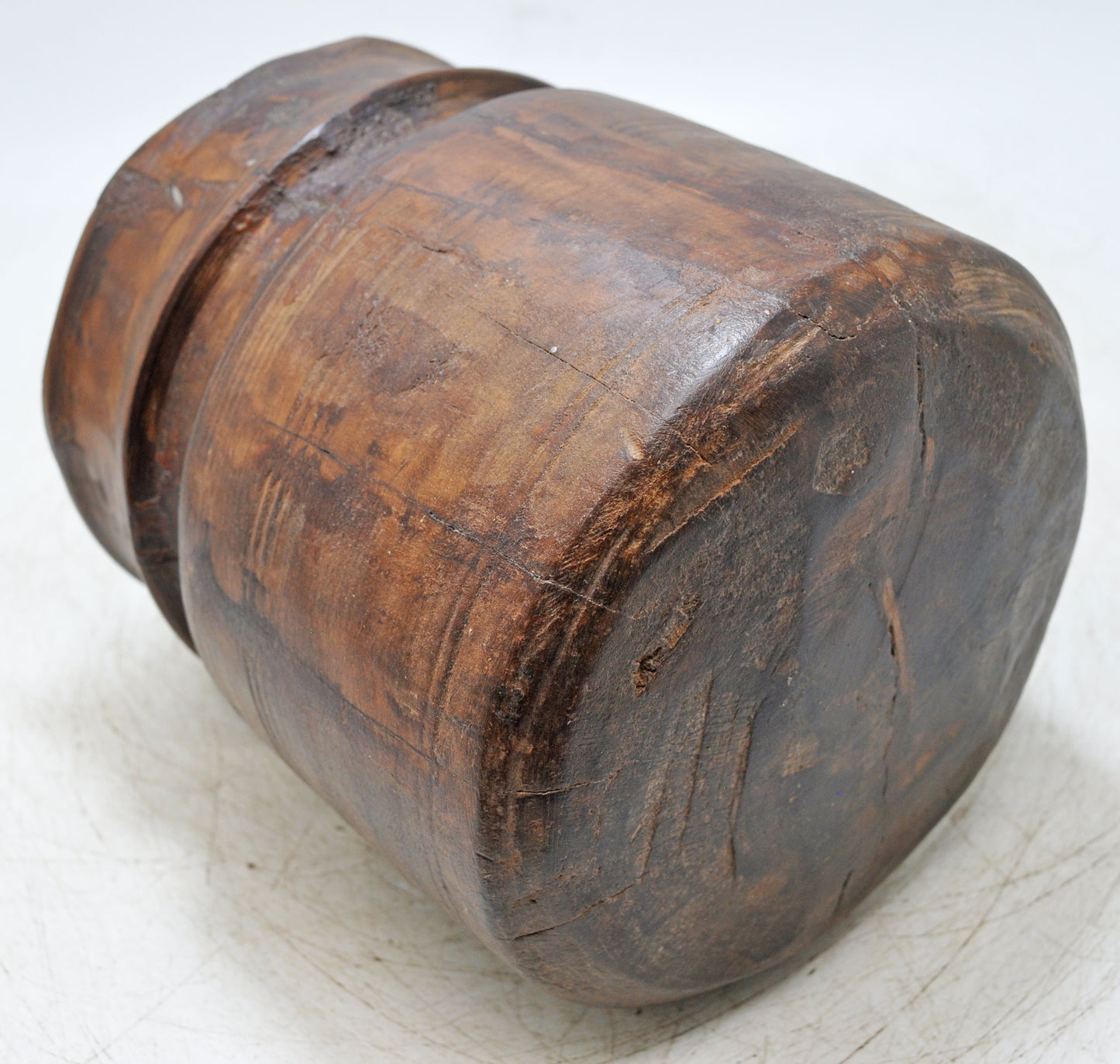 Antique Wooden Round Grain Pot Mana Original Old Hand Carved