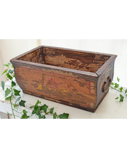 Vintage Wooden Long Planter Basket Original Old Hand Crafted Rustic Painted
