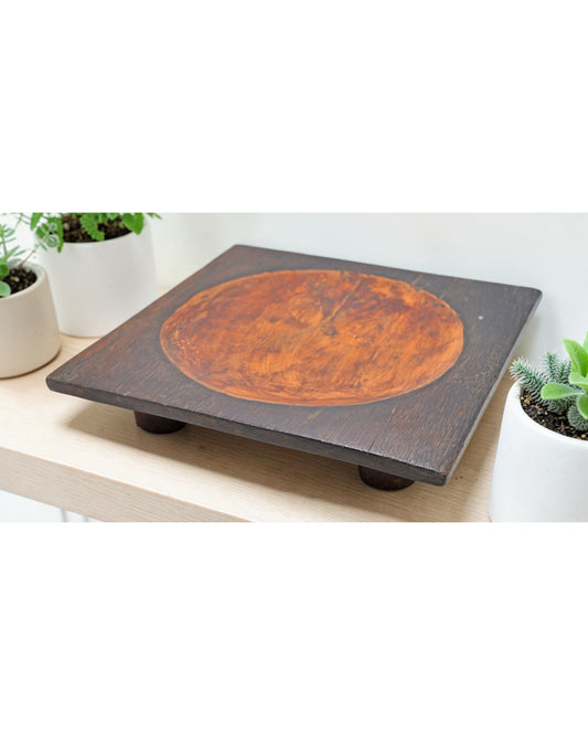 Vintage Wooden Square Tabetop Fruit Bowl Original Old Hand Crafted