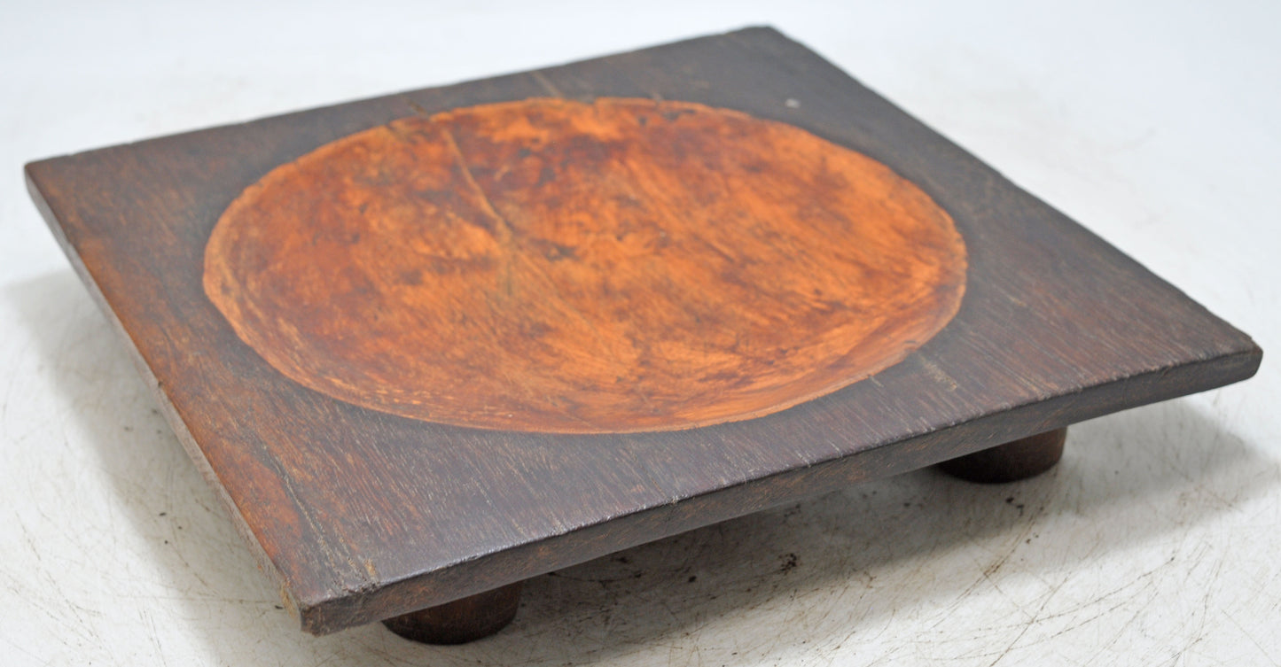 Vintage Wooden Square Tabetop Fruit Bowl Original Old Hand Crafted