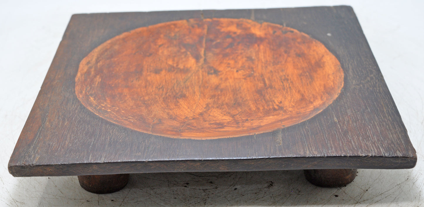 Vintage Wooden Square Tabetop Fruit Bowl Original Old Hand Crafted