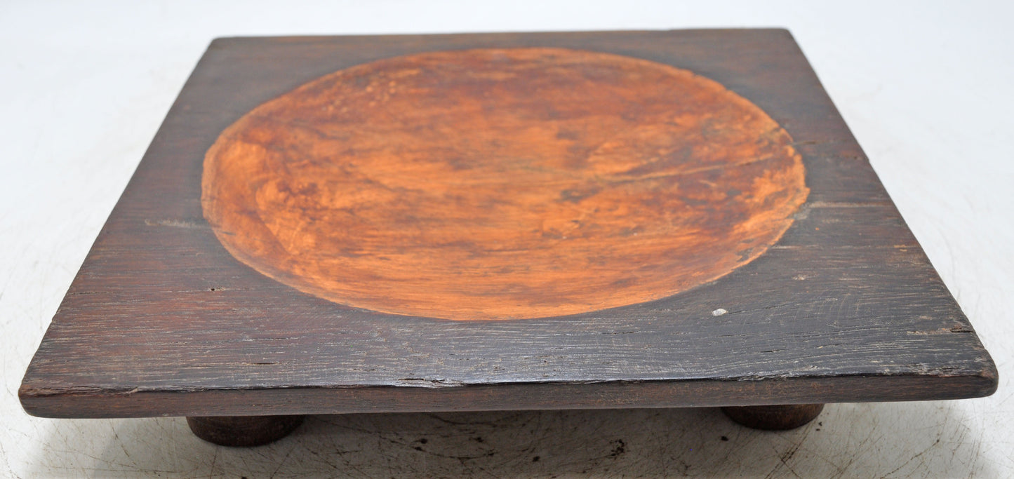 Vintage Wooden Square Tabetop Fruit Bowl Original Old Hand Crafted