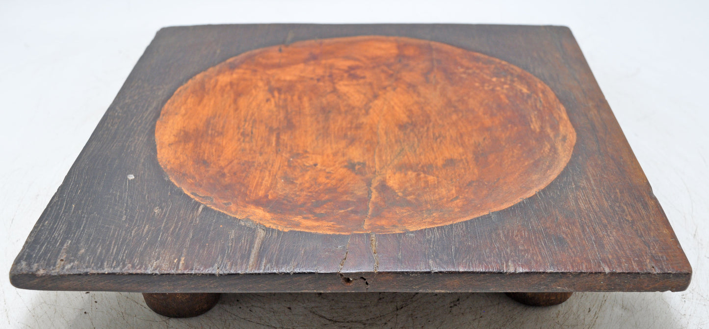 Vintage Wooden Square Tabetop Fruit Bowl Original Old Hand Crafted