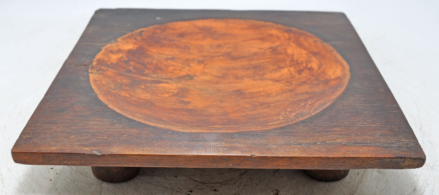 Vintage Wooden Square Tabetop Fruit Bowl Original Old Hand Crafted
