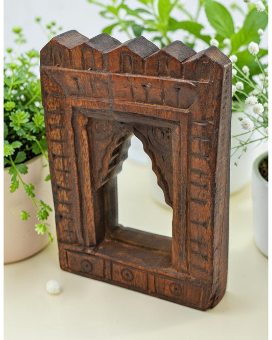 Vintage Wooden Small Arch Shaped Wall Décor Mirror Frame Original Old Hand Carved