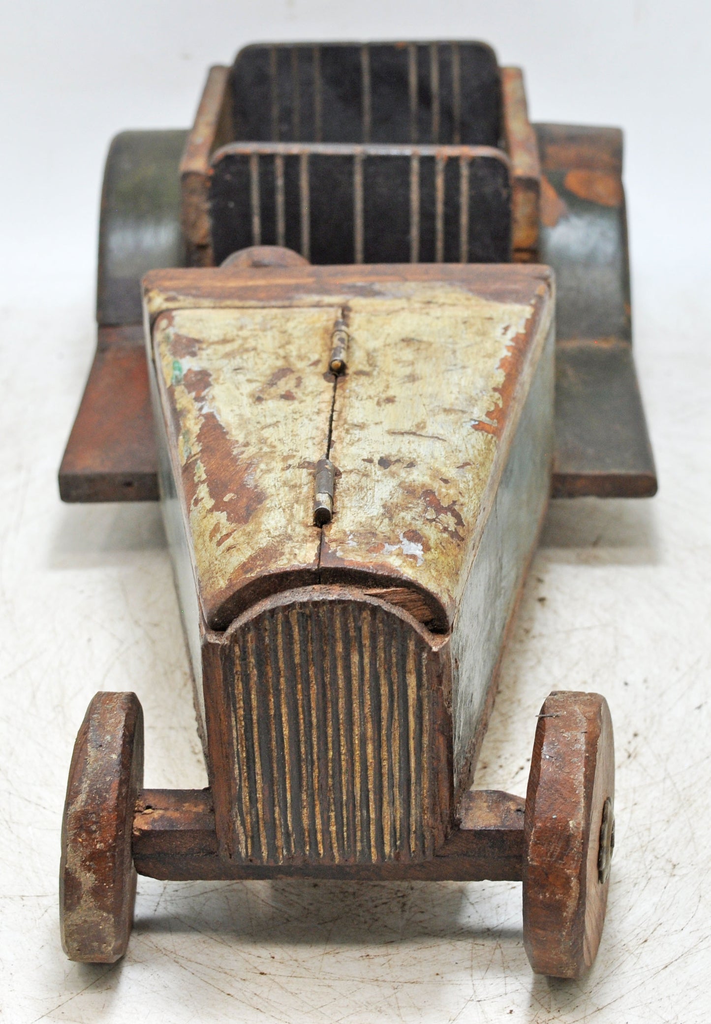 Vintage Wooden Car Shaped Toy Storage Box Original Old Hand Crafted