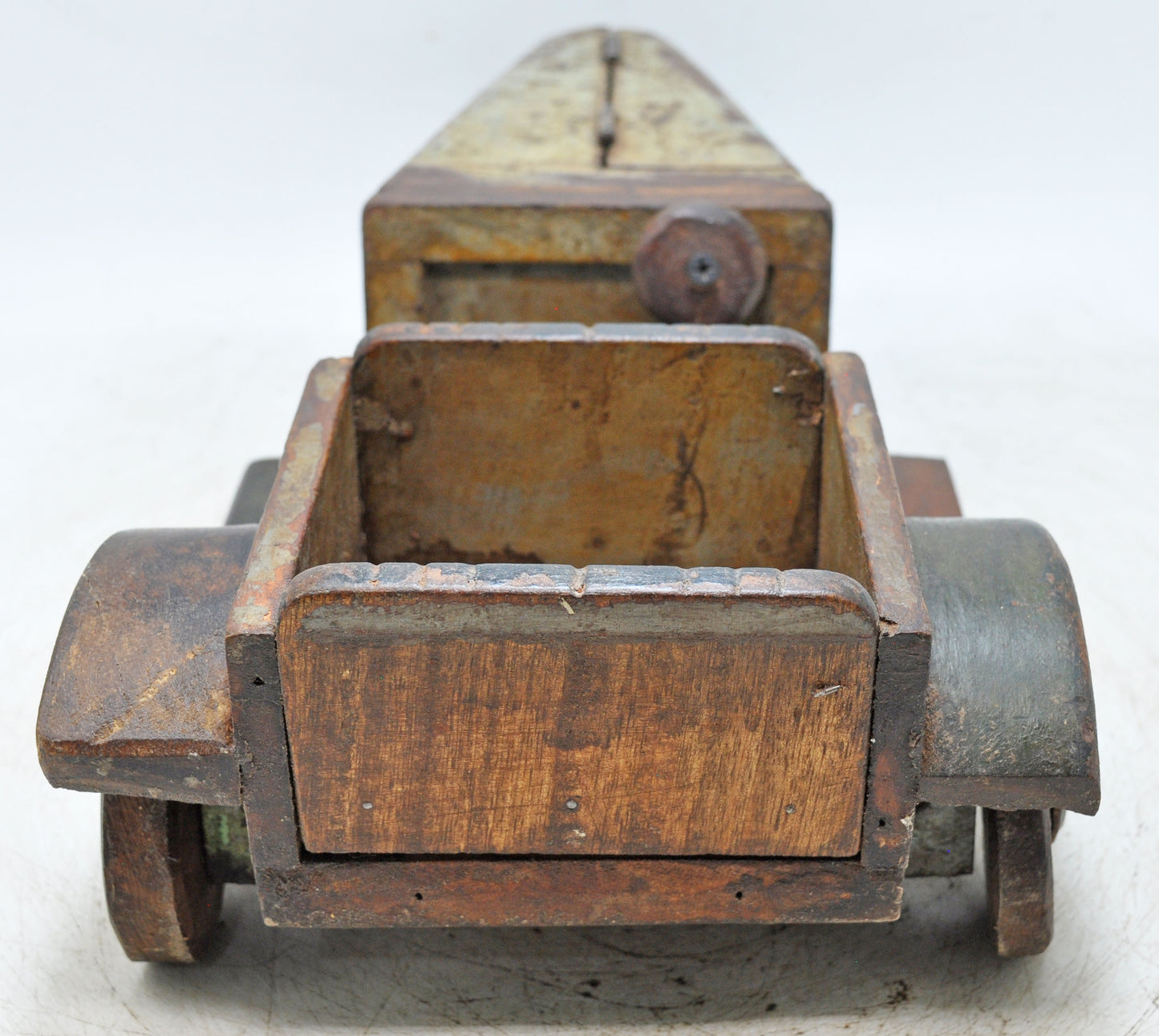 Vintage Wooden Car Shaped Toy Storage Box Original Old Hand Crafted