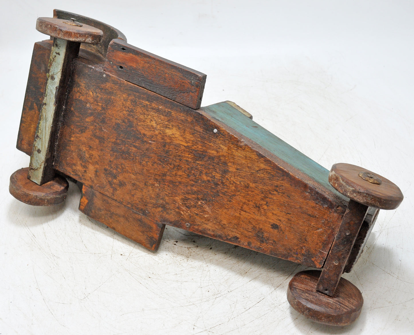 Vintage Wooden Car Shaped Toy Storage Box Original Old Hand Crafted