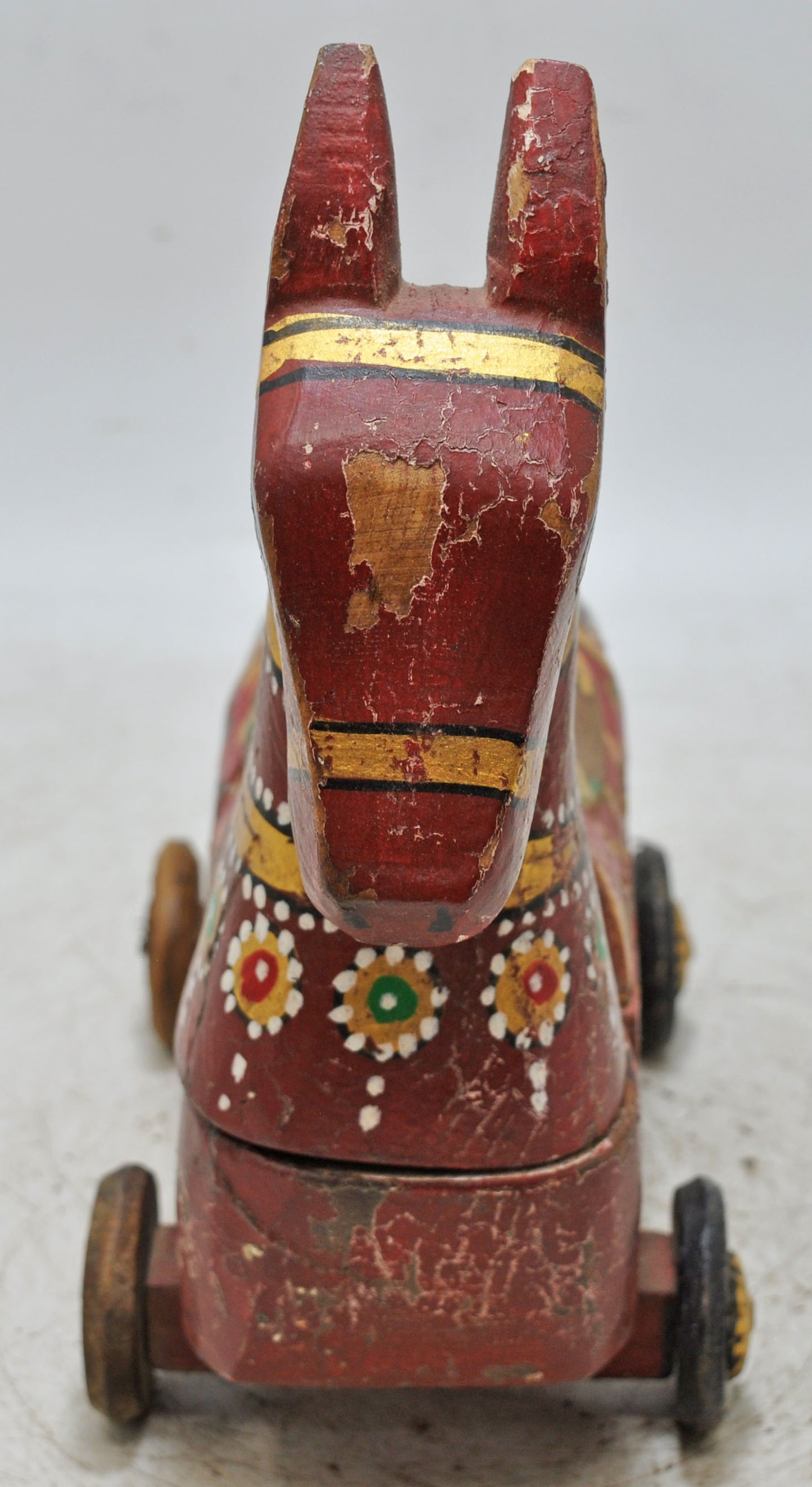 Hand Carved Wooden Horse on Wheels Figurine Spice Box Rustic Painted