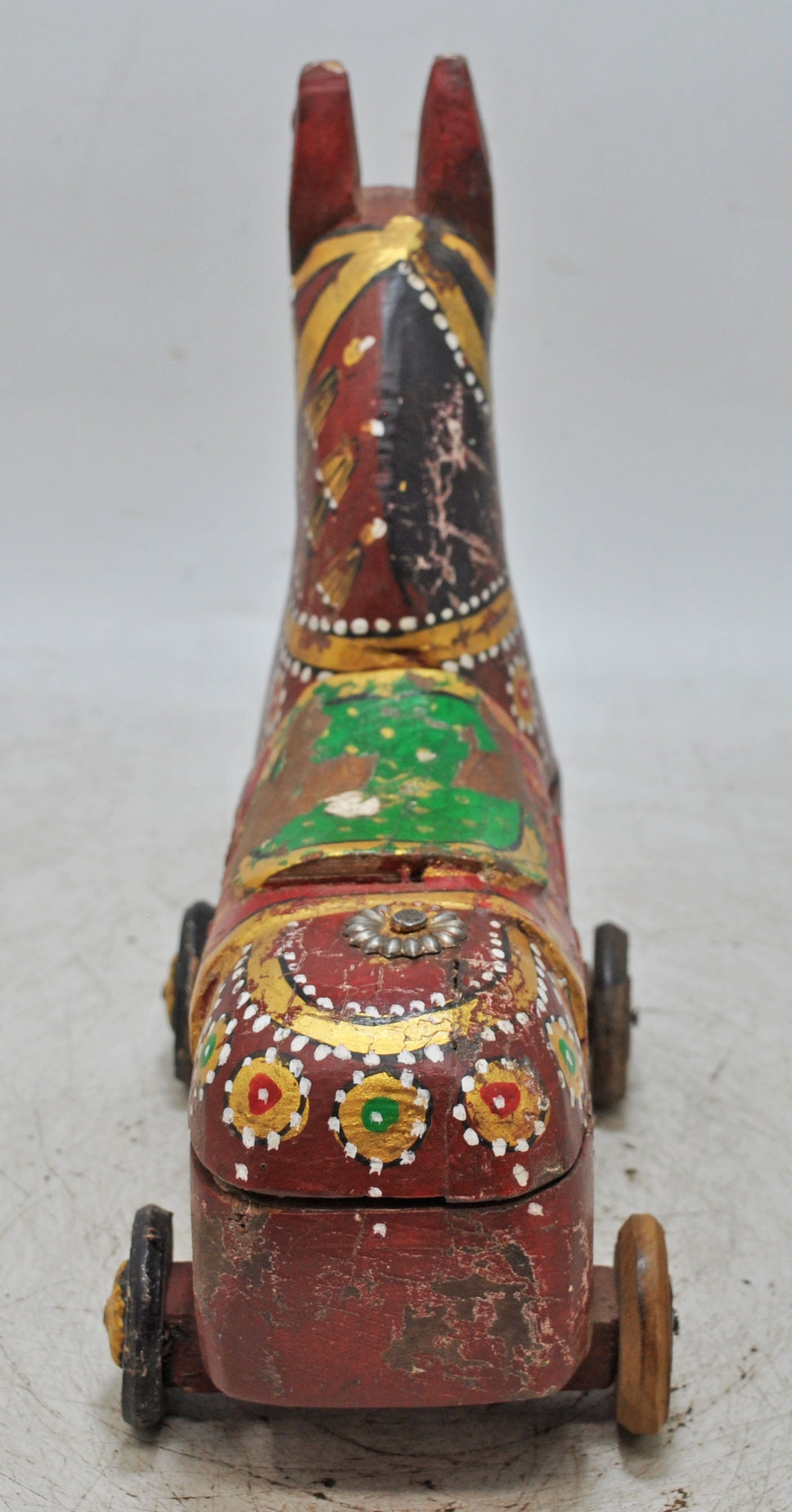 Hand Carved Wooden Horse on Wheels Figurine Spice Box Rustic Painted