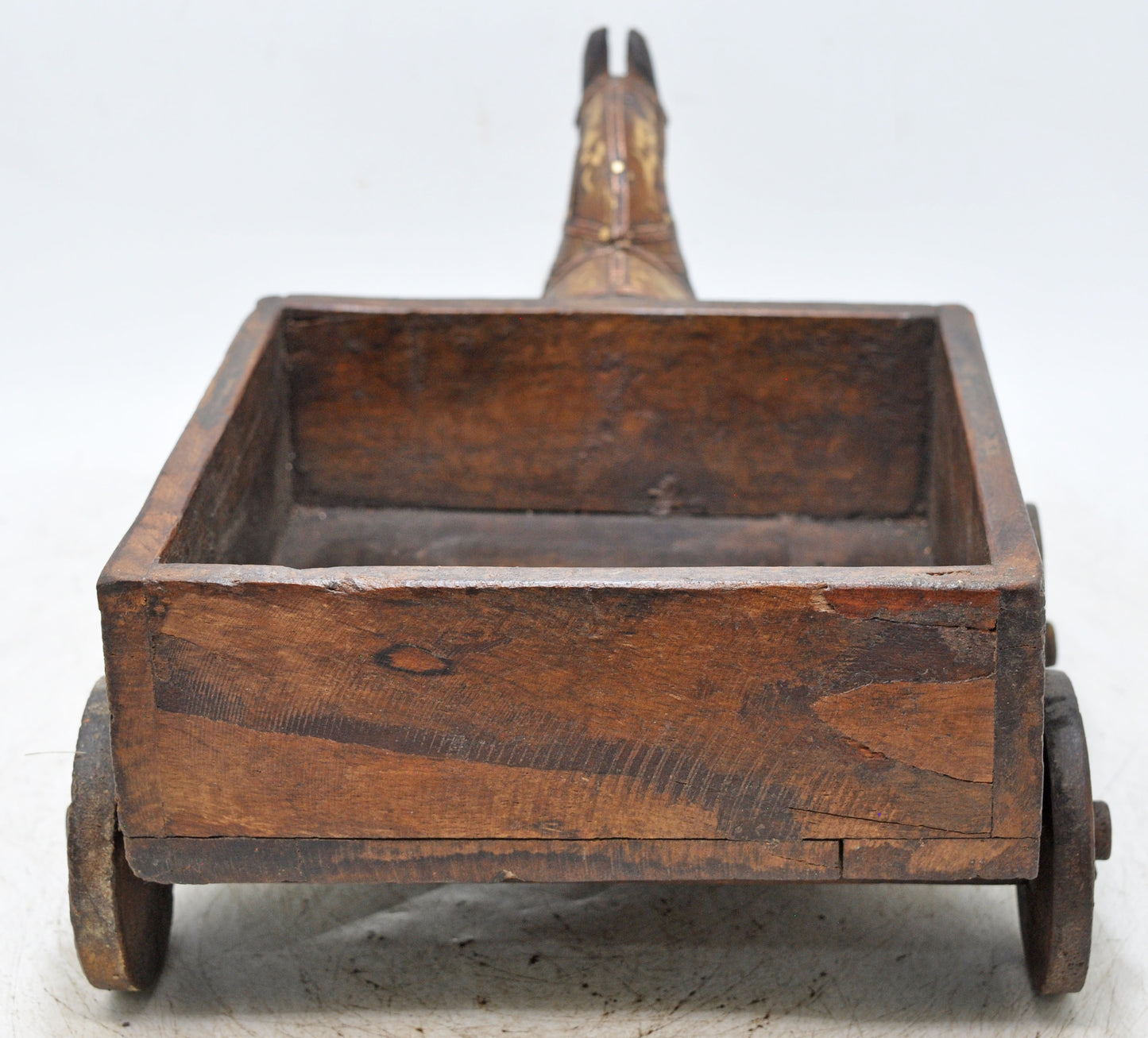 Vintage Wooden Horse Cart on Wheels Bowl Original Old Hand Crafted