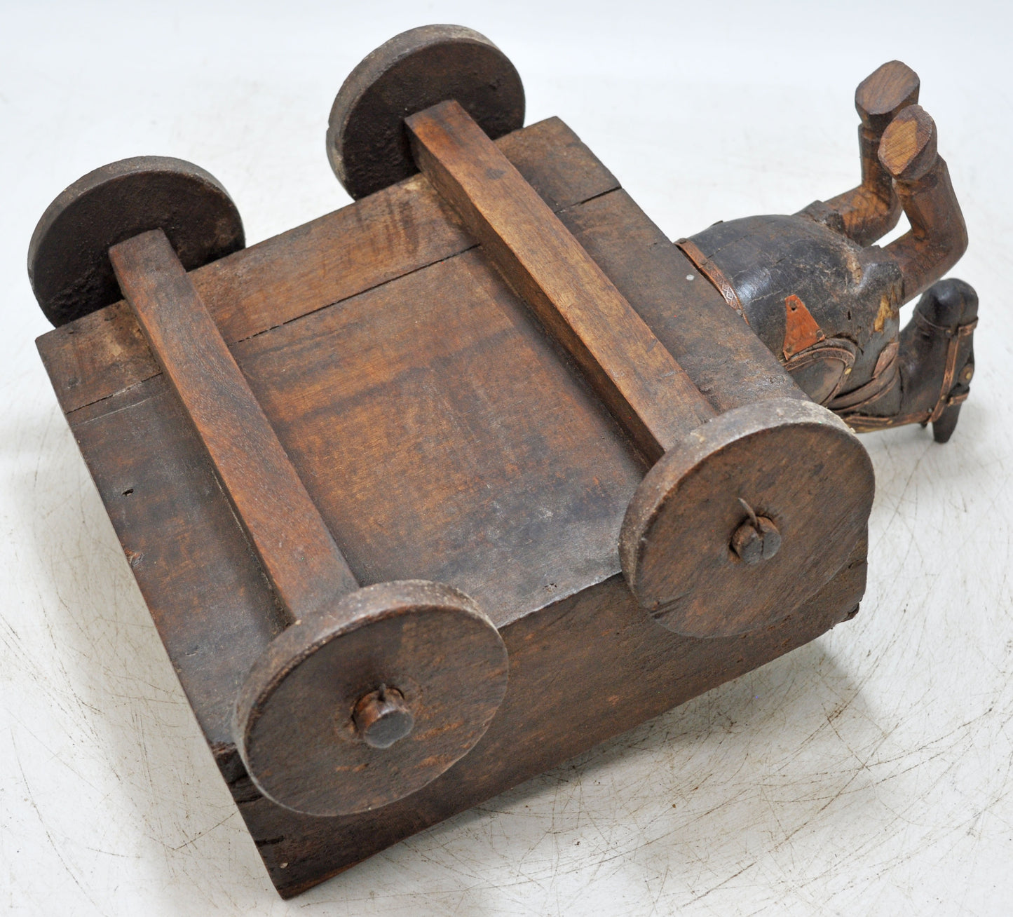 Vintage Wooden Horse Cart on Wheels Bowl Original Old Hand Crafted