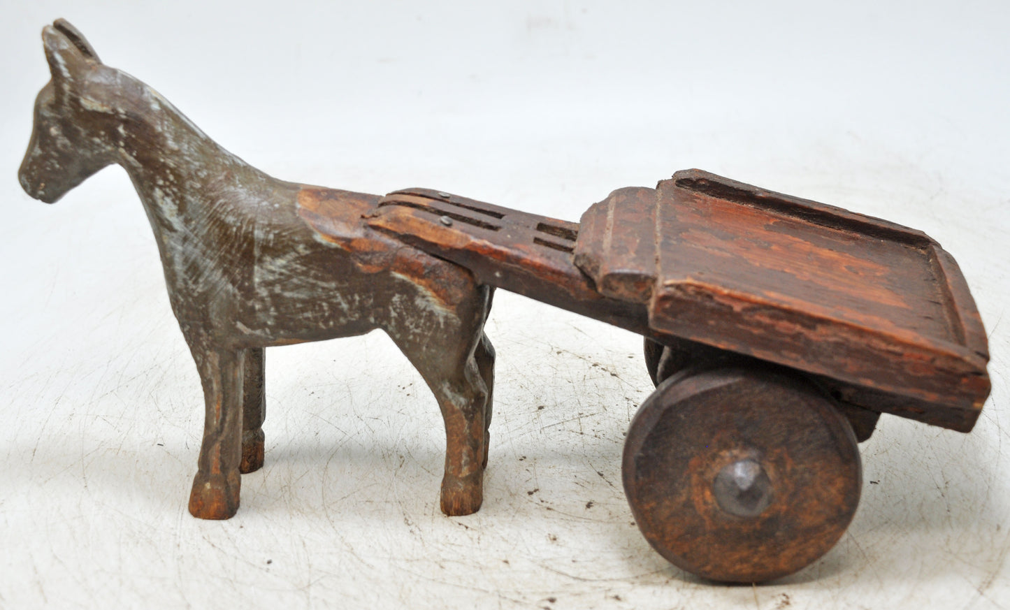 Vintage Wooden Horse Cart Figurine Original Old Hand Carved