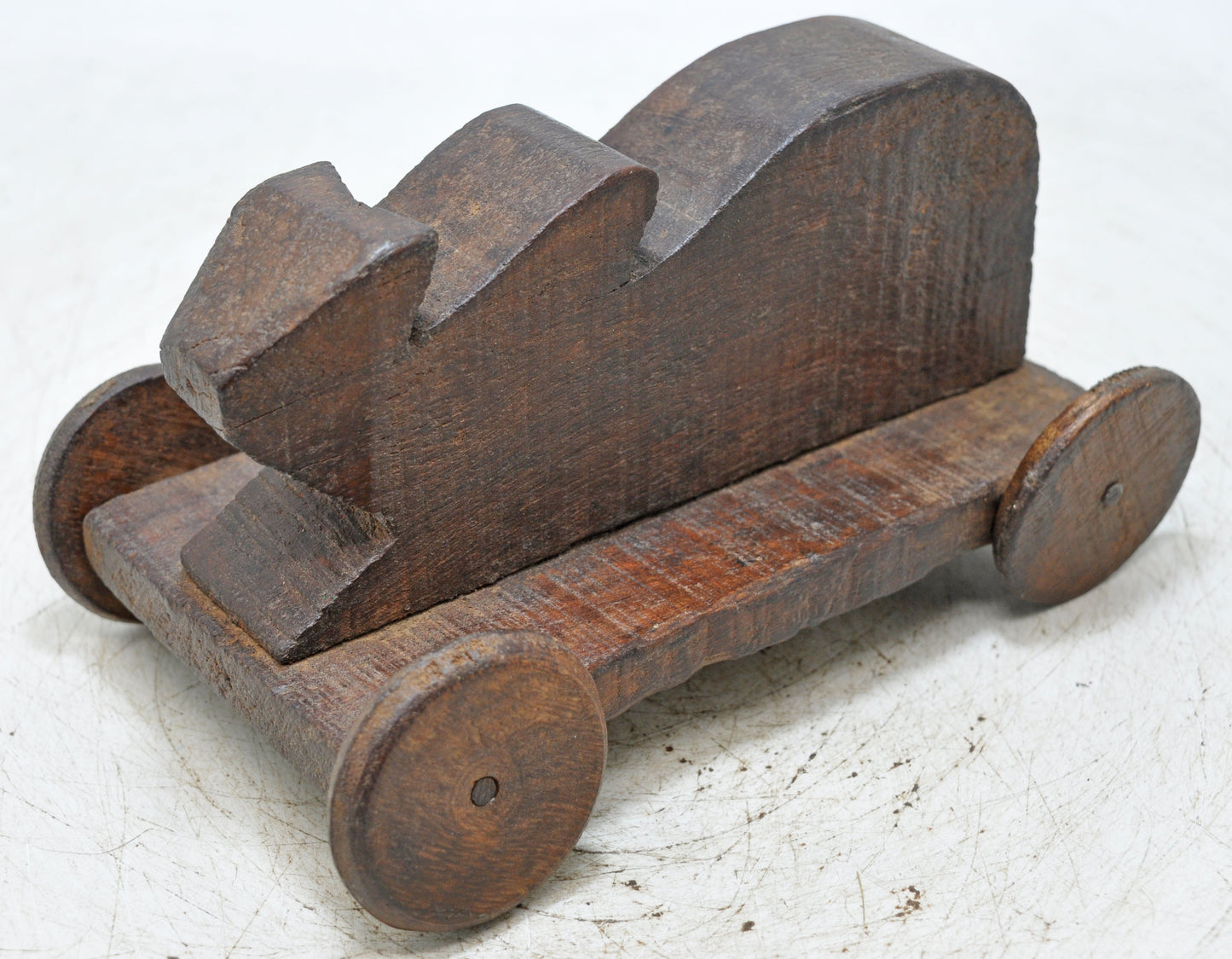 Antique Wooden Cow on Wheels Figurine Original Old Hand Carved