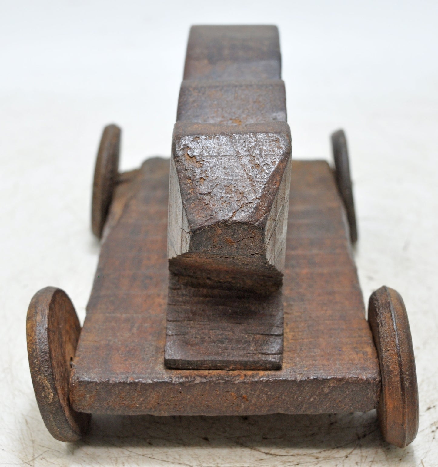 Antique Wooden Cow on Wheels Figurine Original Old Hand Carved