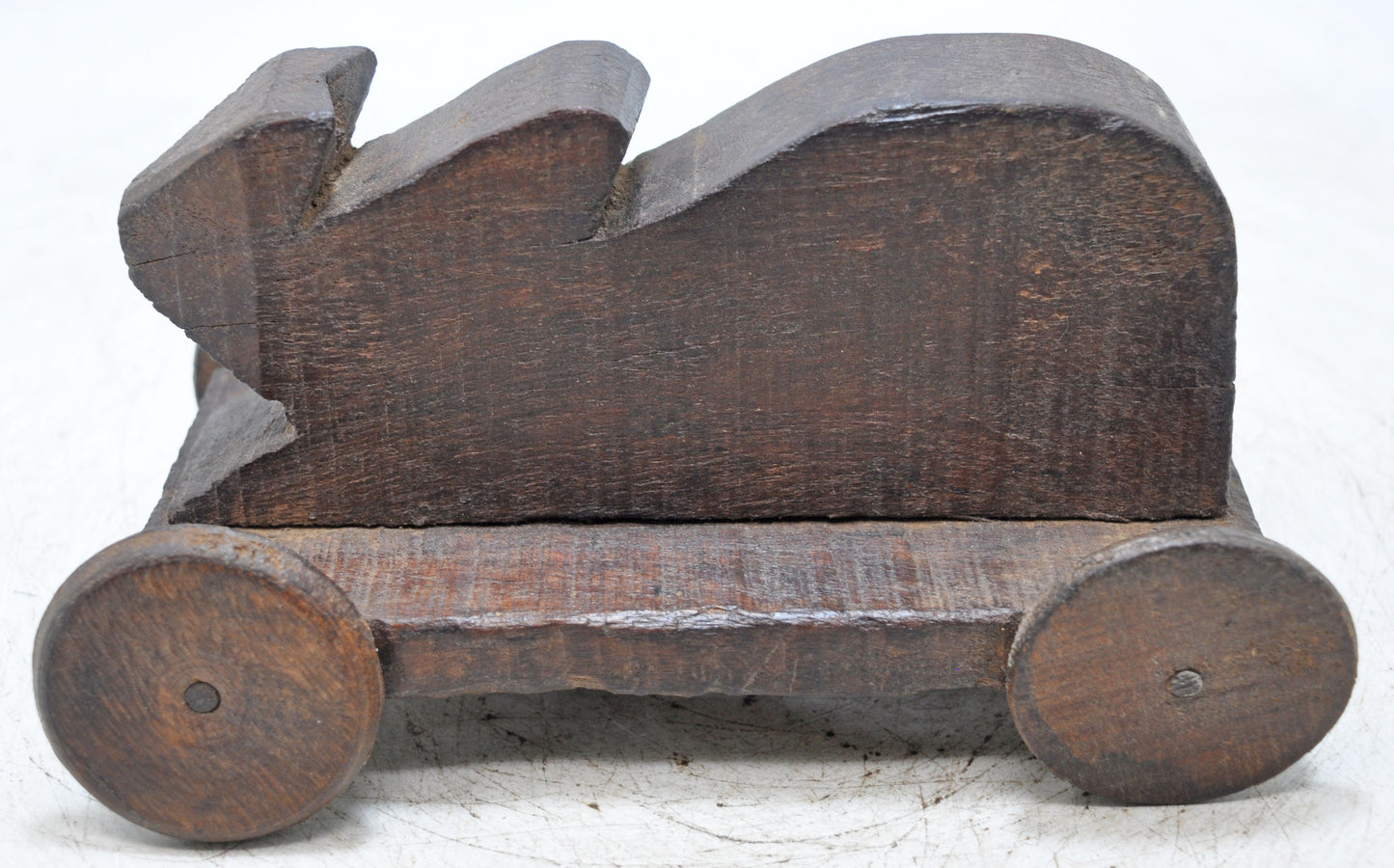 Antique Wooden Cow on Wheels Figurine Original Old Hand Carved
