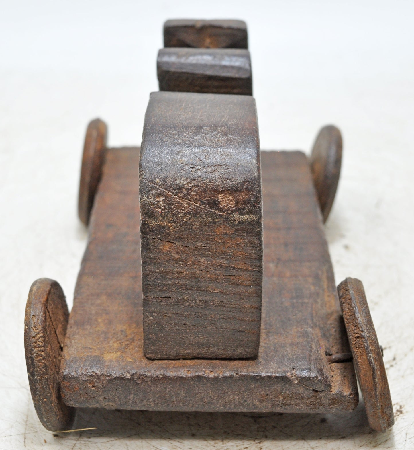 Antique Wooden Cow on Wheels Figurine Original Old Hand Carved