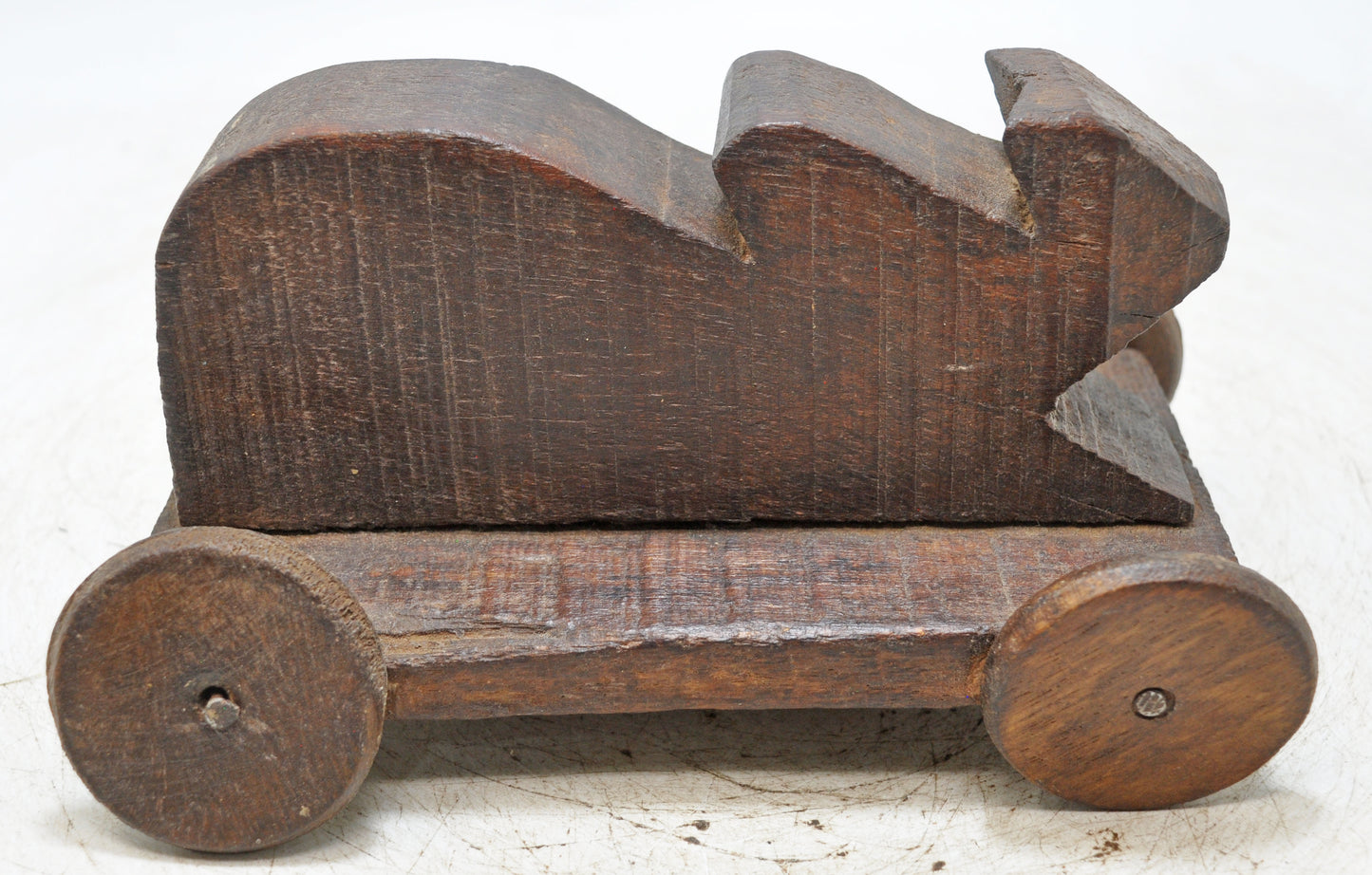 Antique Wooden Cow on Wheels Figurine Original Old Hand Carved