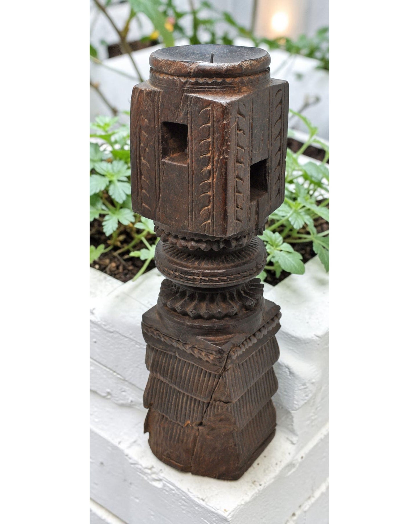 Antique Wooden Paga Candle Holder Stand Original Old Very Fine Hand Carved