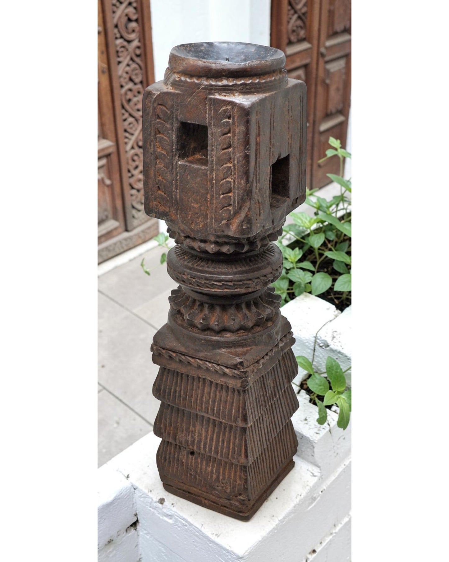 Antique Wooden Paga Candle Holder Stand Original Old Very Fine Hand Carved