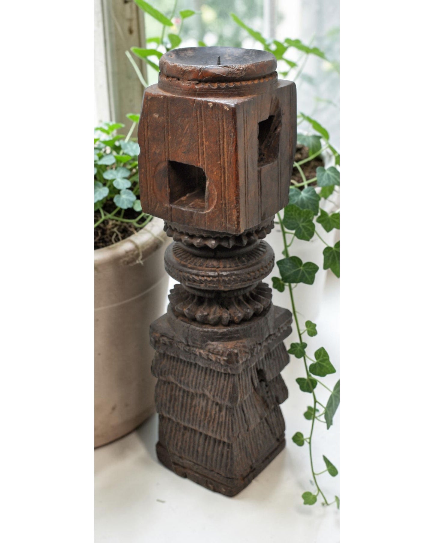 Antique Wooden Paga Candle Holder Stand Original Old Very Fine Hand Carved