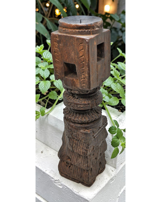 Antique Wooden Paga Candle Holder Stand Original Old Very Fine Hand Carved