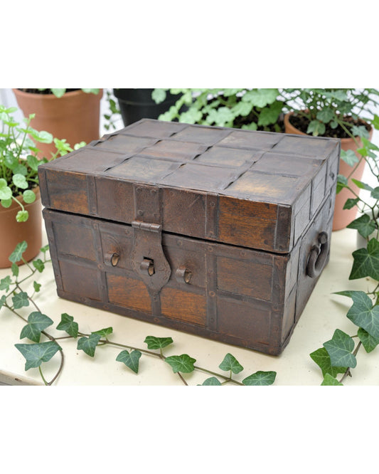 Vintage Wooden Large Storage Chest Box Original Old Hand Crafted Metal Fitted