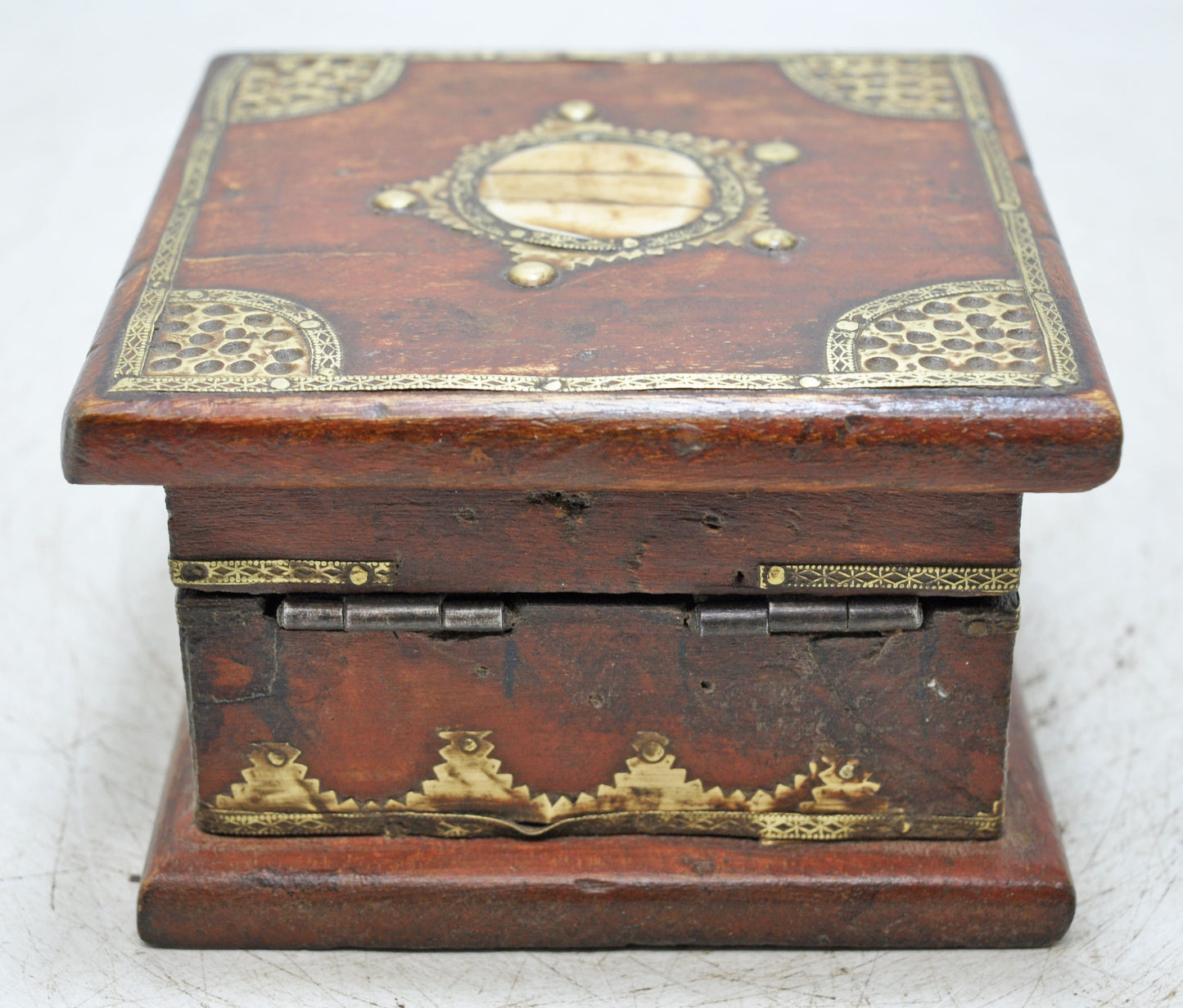 Vintage Wooden Small Square Storage Box Original Old Hand Crafted Brass Fitted