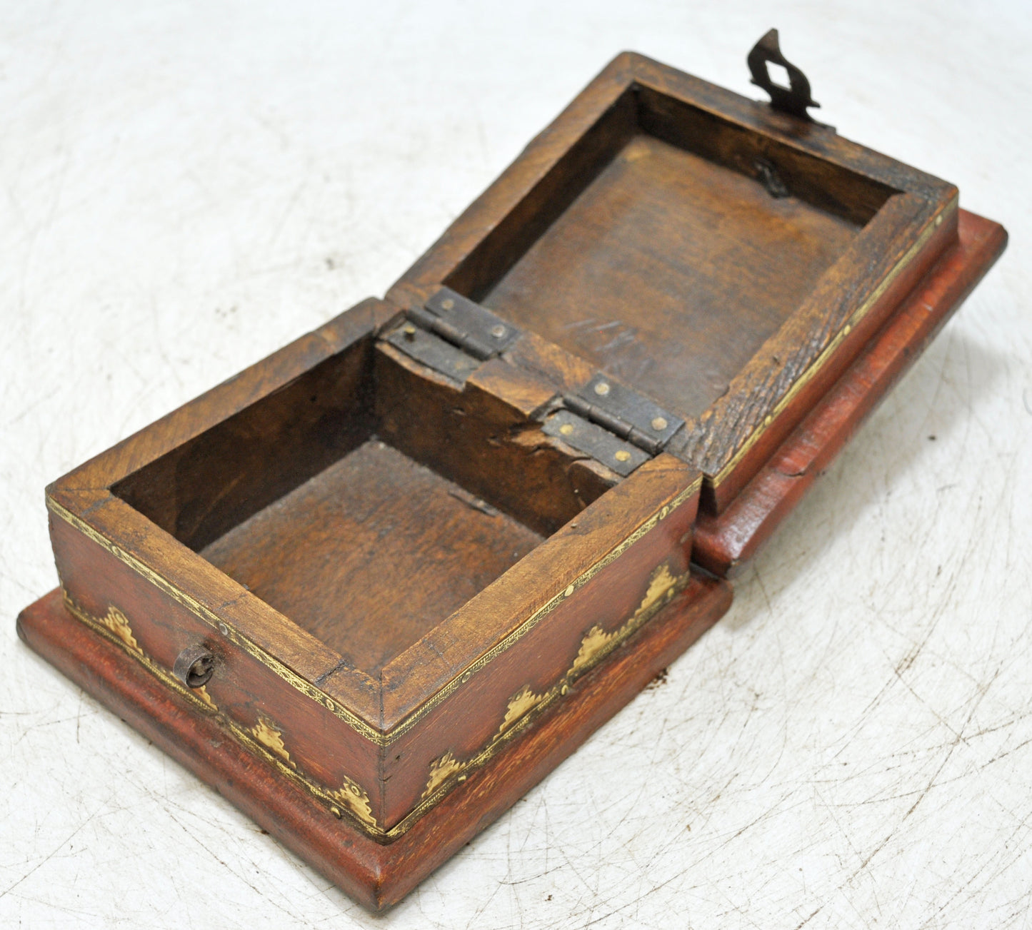 Vintage Wooden Small Square Storage Box Original Old Hand Crafted Brass Fitted