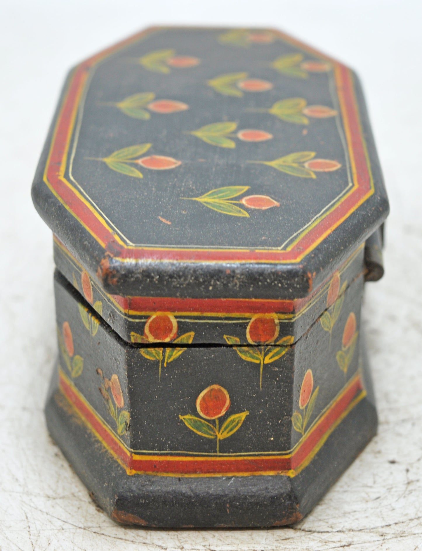 Vintage Wooden Hexagonal Small Storage Box Original Old Hand Crafted Fine Painted