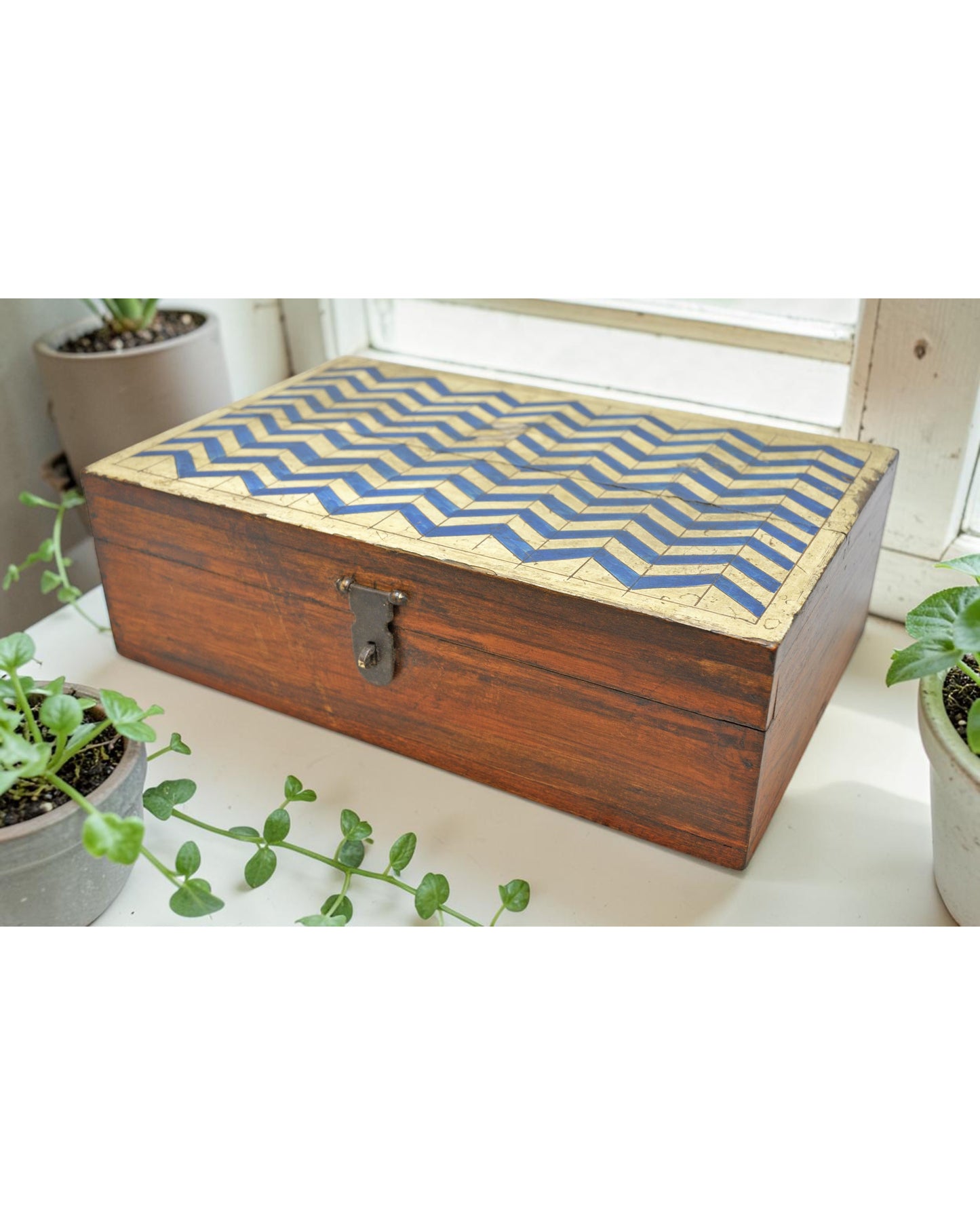 Vintage Wooden Storage Box Original Old Hand Crafted Painted