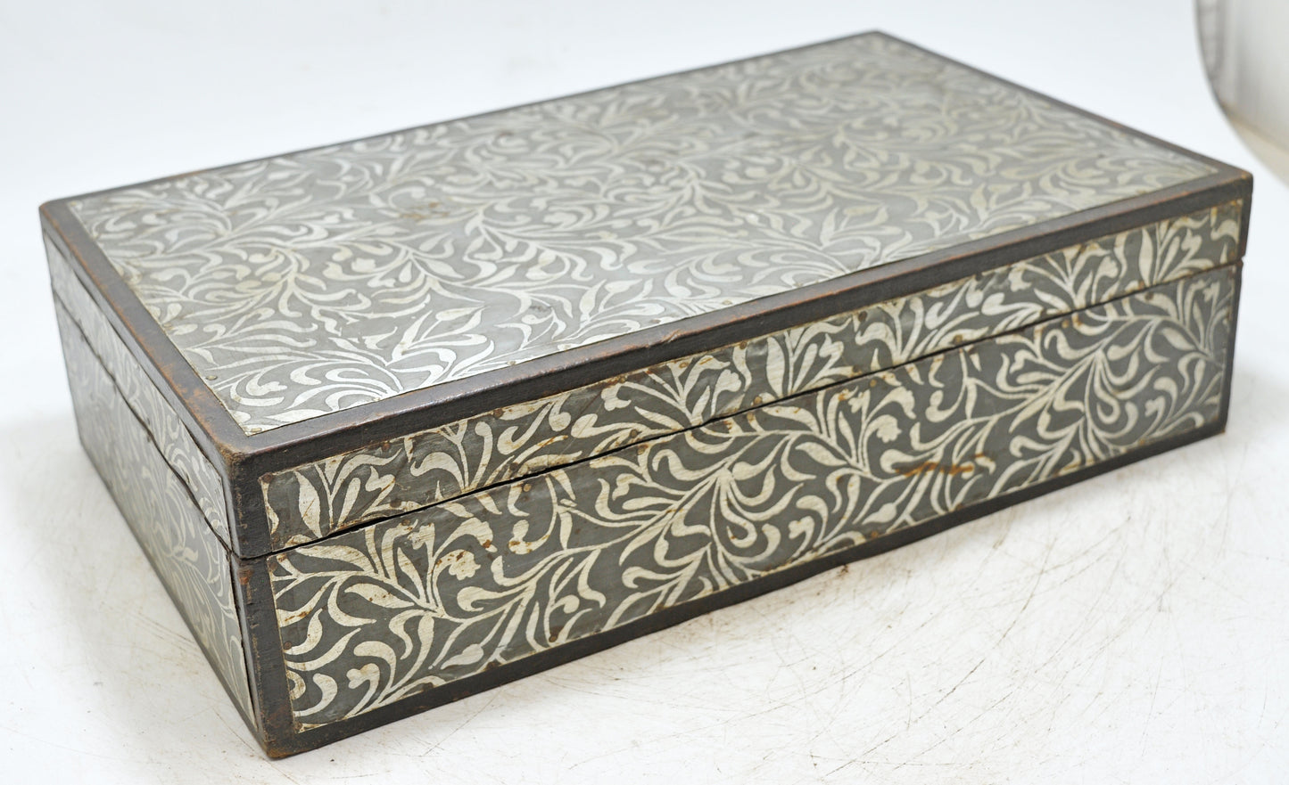 Vintage Wooden White Metal Fitted Storage Box Original Old Hand Crafted