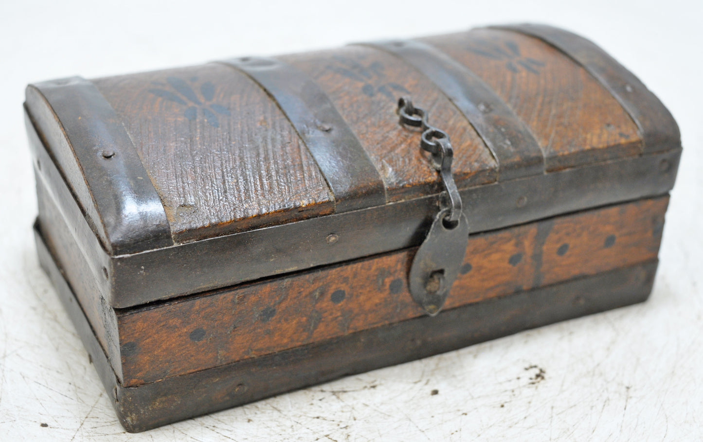 Vintage Wooden Small Storage Box Original Old Hand Crafted Metal Fitted